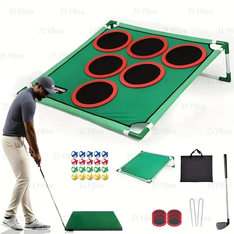 

Portable Golf Practice Net with 6 Goals, Mat and Balls - Durable Indoor and Outdoor Entertainment, Suitable for Parent-Child