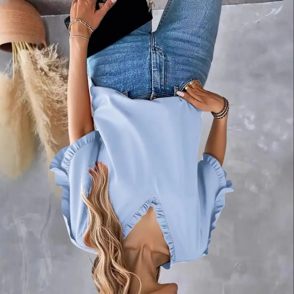 

Women Shirt 2026 Elegant Women Blouse Short Sleeve Tops Fashion Black Ruffled V-Neck Office Shirt Streetwear Female Clothing