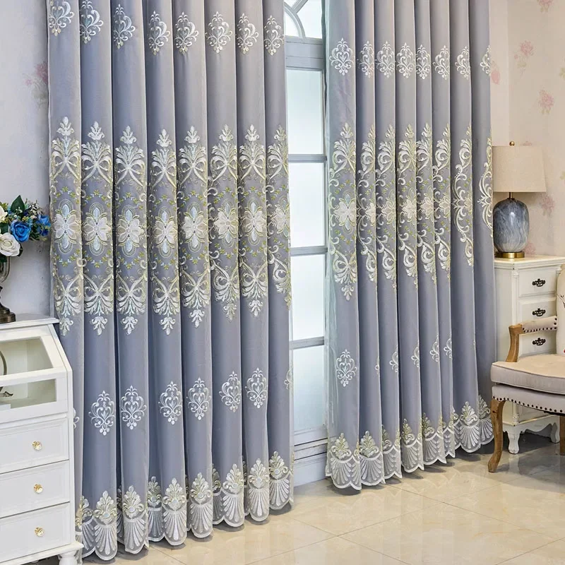 French Romantic Curtains for Living Room Double Layer Curtains Blue Embroidery High-Precision Curtains Dining Room New 2023