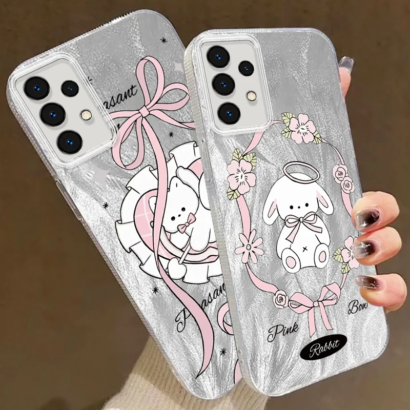 Girl Pink Princess Cute Rabbit For Samsung A73 A72 A71 A55 A54 A53 A52 A51 A35 A34 A32 A13 A12 A05 A04 5G Feather Yarn Cover image 2