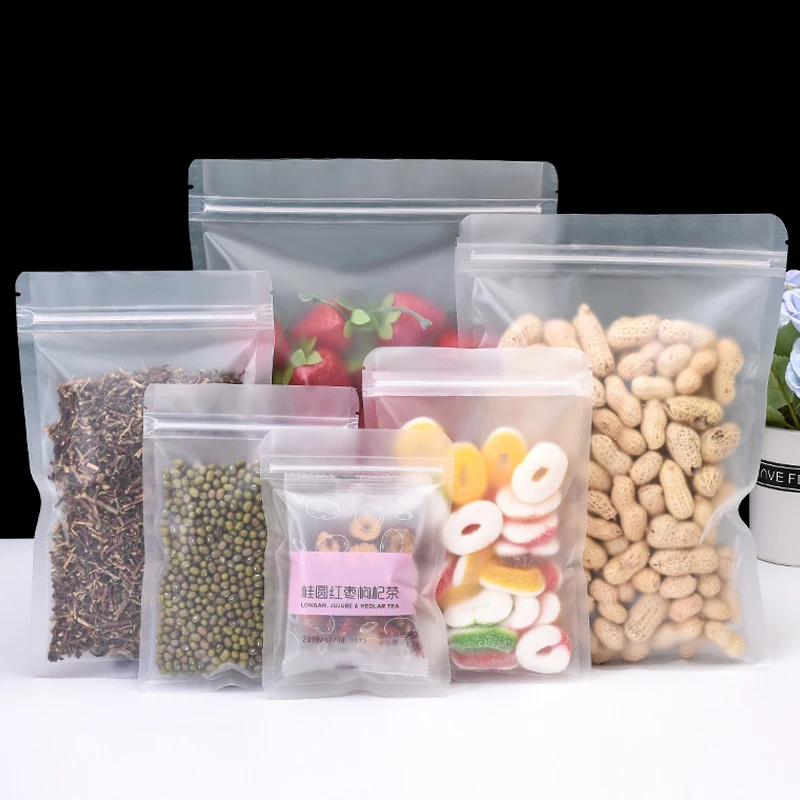 Flat Translucent Frosted Plastic Storage Zip Lock Bag Food Nut Snack Cereal Scented Tea Candy Gift Heat Sealing Package Pouches