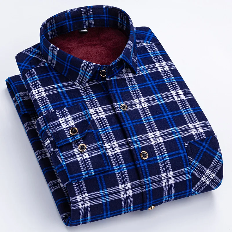 New Shirts For Man Fashion Plaid Autumn Winter Casual Business Men\'s Double-sided Fleece Plus Velvet Thick Warm Shirt Clothing