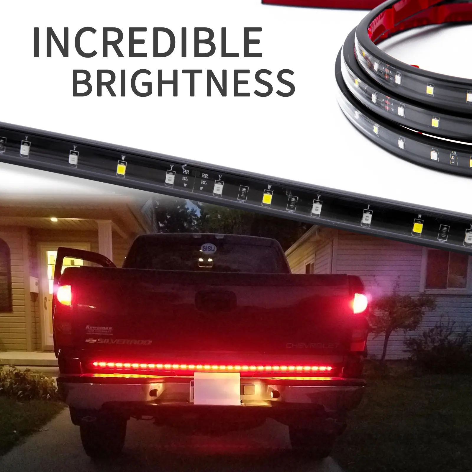 

DC 12 24V 150cm Car Brake Turn Light Warning Signal Flexible LED Strip Pickup Truck Rear Tail Running Reverse Lamp Amber Red