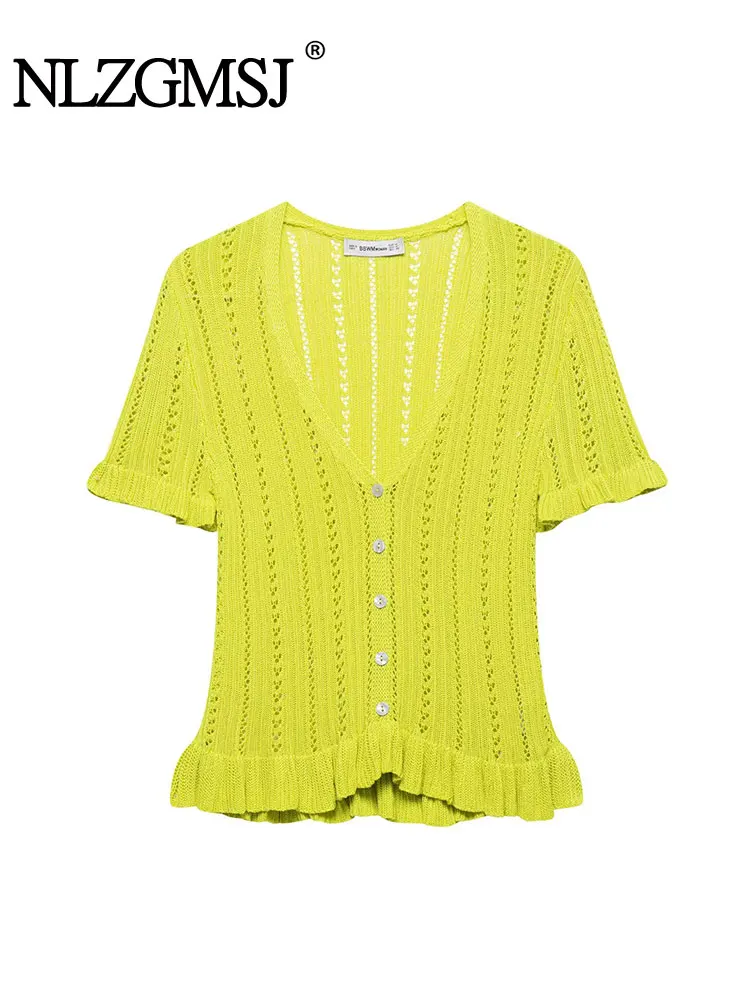 

2025 Women Buttons Short Cardigan Chic Elegant Knitted Cardigans For Women Short Sleeve Sweater Knitwear Top