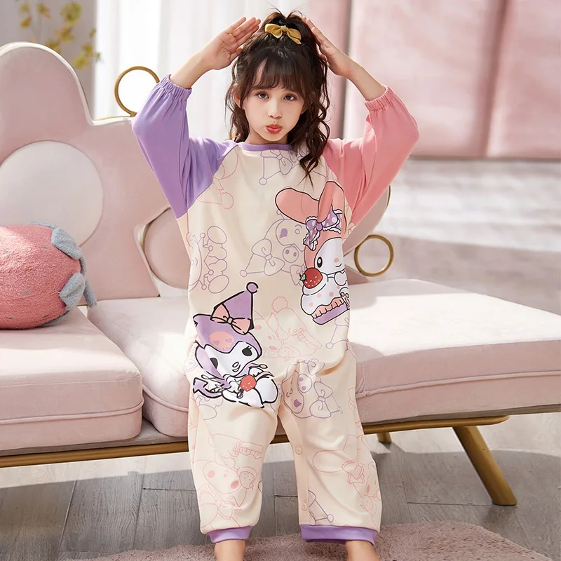 Children's Pajamas Cotton Cartoon Sanrios Hello Kittys Boys Girls Spring Autumn Nightwear Kuromi Sleepwear Child Home Clothes