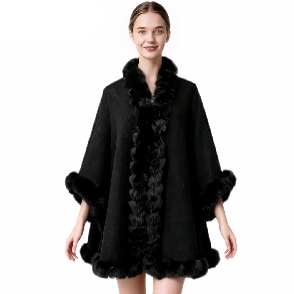 

Модные зимние женские накидки из искусственного кроличьего меха, длинная толстая теплая шаль, верхняя одежда, свободное пальто