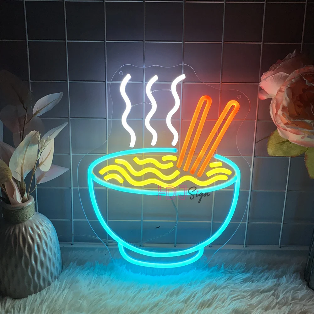 Ramen Japanese Noodles Neon Sign Bowl Led Neon Lights Sign Party Noodle Food Shop Neon Night Lights USB Room Wall Decor