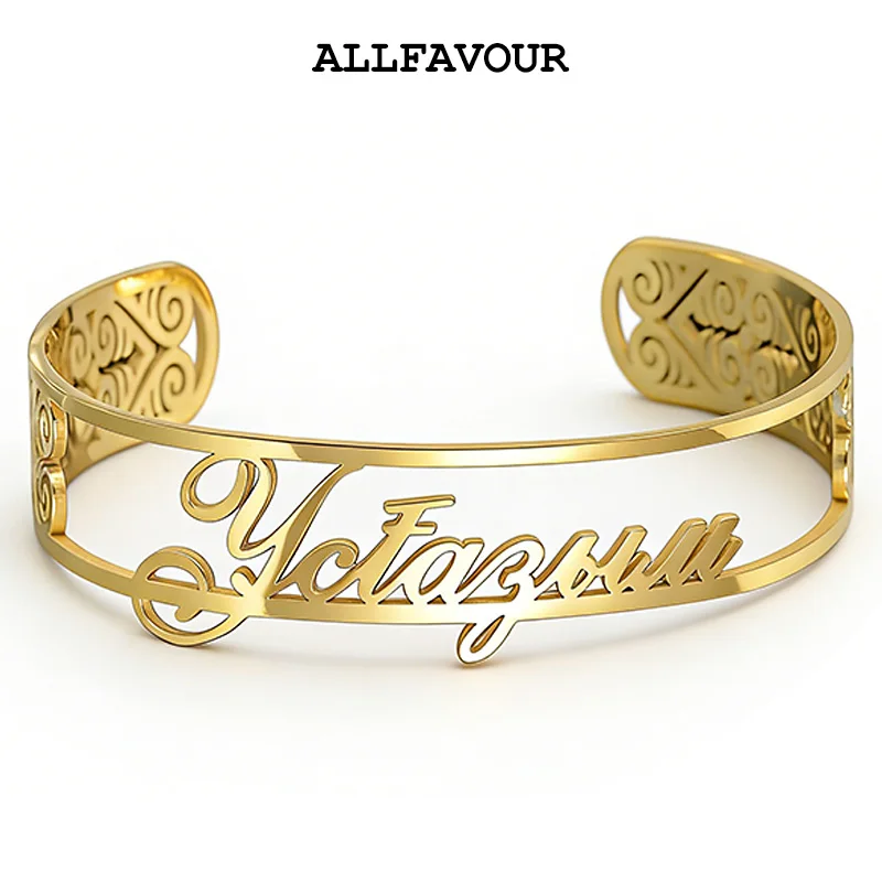 

Fashion Hollow-out Custom Name Opening Bangles Heart Wings Butterfly Gold Color Stainless Steel Unique Birthday Jewelry Gifts