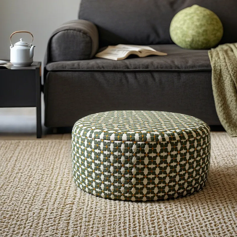 Round Floor Cushion, Removable Cotton Pouf for Living Room, Boho Woven Floor Seat Cushion, Square Ottoman for Kids Bedroom