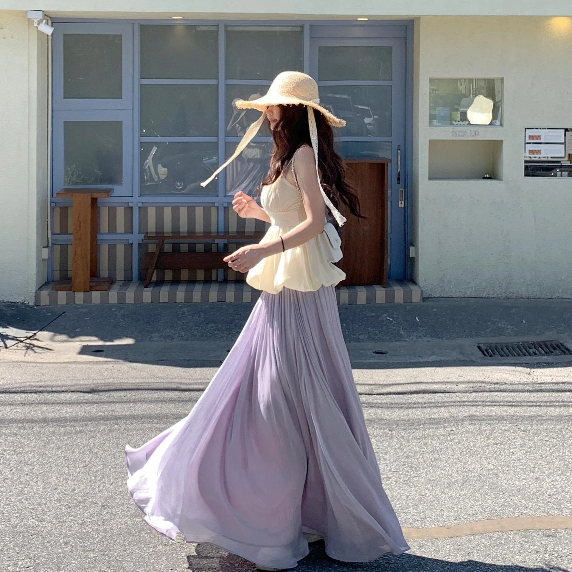 

Женская шифоновая юбка Ele, средней посадки, А-силуэт, длинная, летняя 2025, свободный крой, в корейском стиле, для повседневной носки, из полиэфирного волокна