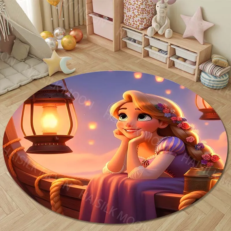 Tappeti rotondi Disney Princess Rapunzel per camera da letto Tappetini per camera dei bambini Tappetino per sedia da bagno per la casa Tappeto