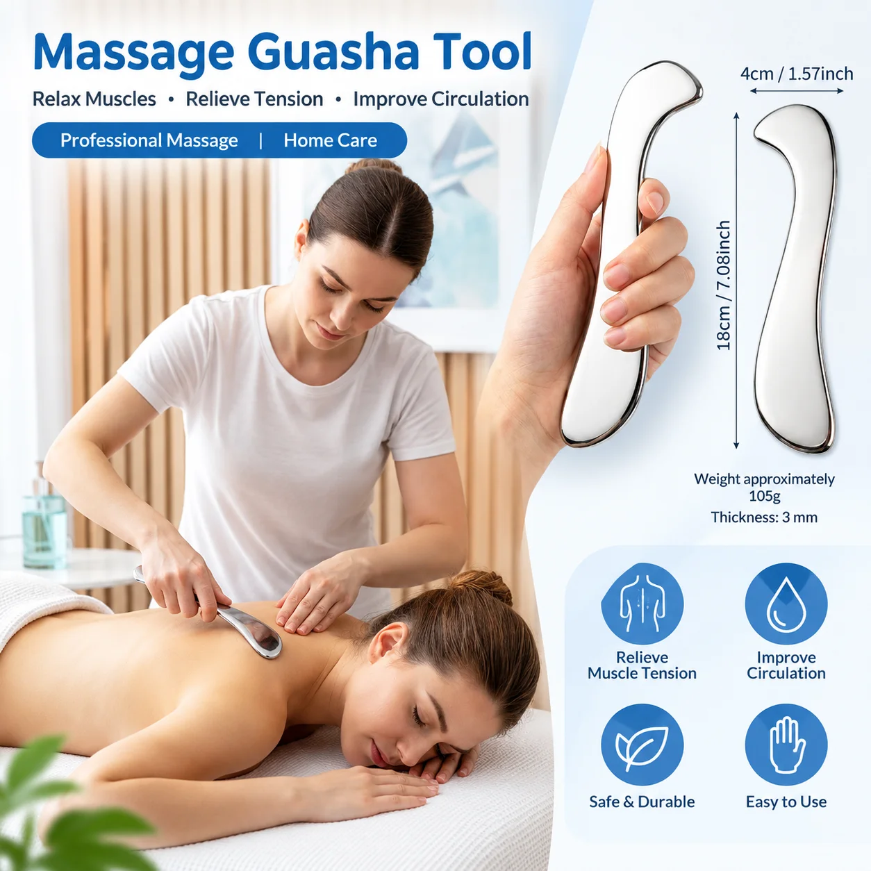 Stainless Steel Gua Sha Tool Muscle Fascia Scraper Skin Scraping Massage Tool Shoulder Back Arm Leg Relax Scraping Tool Exercise