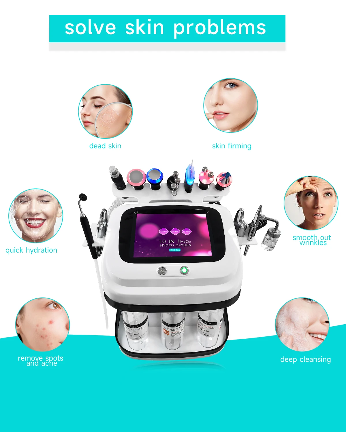 MEISIKANG 10 IN 1 Hydropeeling Machine Hydrodermabrasion Professional Hidrifting H2o2 Lift Skin Facial Aqua Peeling Device