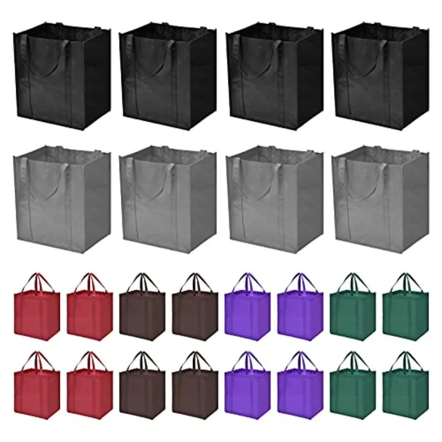 

JERIA 24-Pack Reusable Grocery Bags Large Washable Foldable Shopping Bags Heavy Duty Tote Bags with Reinforced Handles