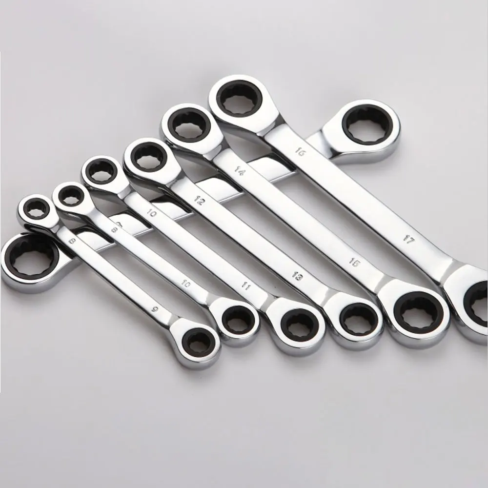 Double Head Ring Ratchet Wrench 72-Tooth Chrome Vanadium Steel Ratchet Spanner Set Auto Repair Tools