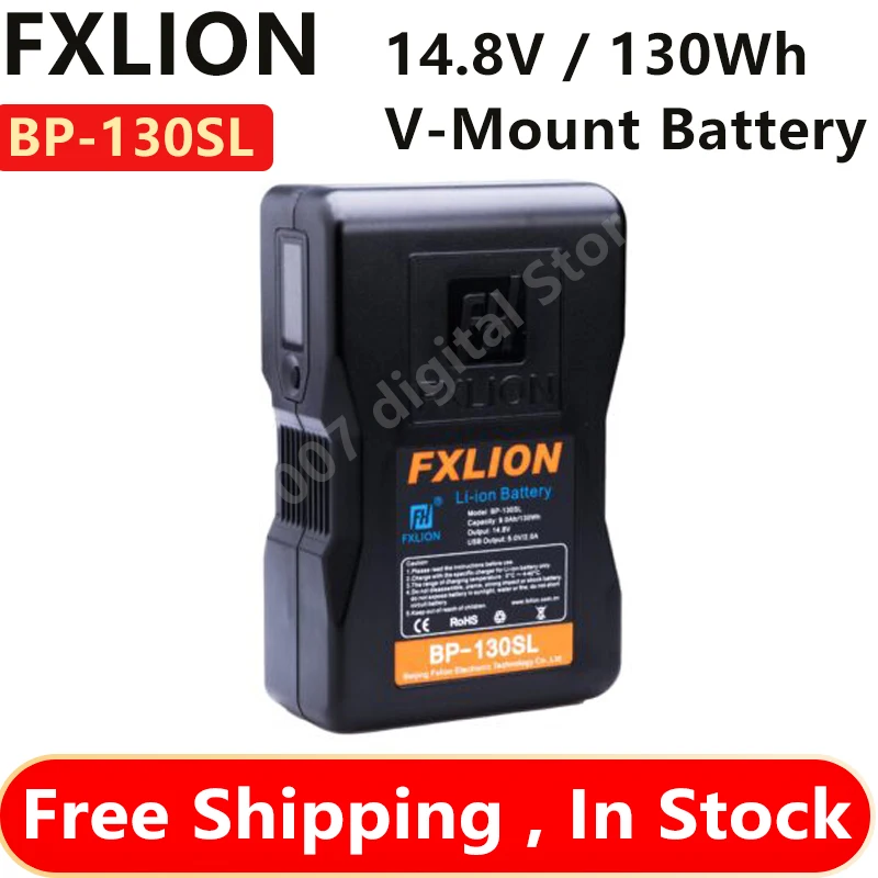 FXLION BP-100SL BP-130SL 14.8V / 130Wh V-Mount Battery Cool Blue Battery LCD Screen  USB-A, D-Tap and 2.1Pin Socket