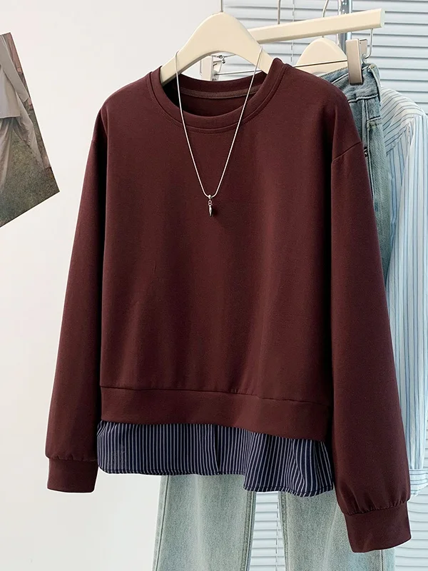 เสื้อฮู้ดดี้ลายทางต่อผ้าทรงหลวมสไตล์ลำลอง ดีไซน์ทันสมัย ใส่ได้ทุกโอกาส แขนยาว ทรงกลม สำหรับฤดูใบไม้ร่วงและฤดูหนาว