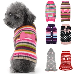 Christmas Winter Dog Clothes Striped Print Knitted Sweater Chihuahua Yorkshire Jacket Coat for Girl Dog Dress Coat Pet Costume