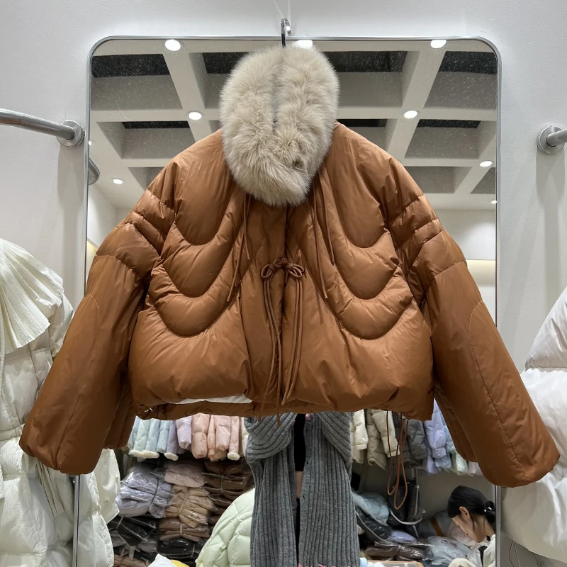 

Women's Short Down Jackets Korean Style Fall Winter Solid Color Single Breasted Simple Pockets Stand Collar Loose Overcoats