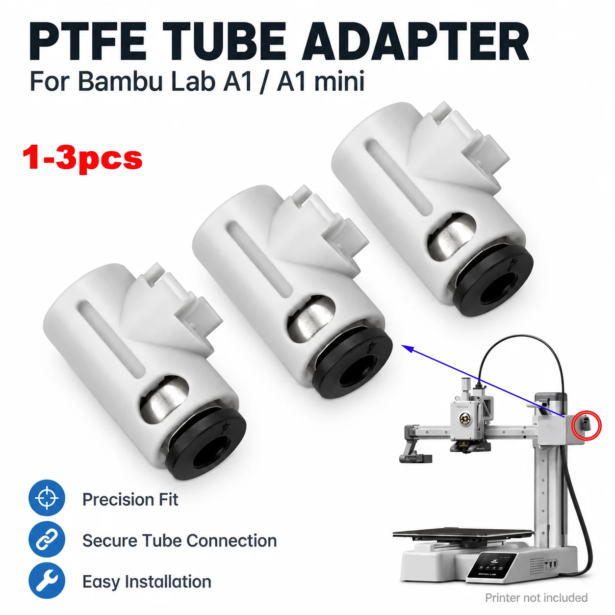1/3pcs Precision Fit PTFE Adapter for Bambu Lab A1/A1min 3D Printer Accessories,Excellent AMS Tubing Connectors