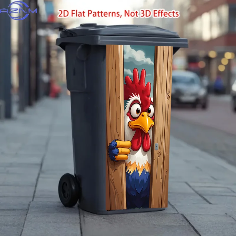 [] /14.57 X 32.28 Inches/Trash Can Sticker, Cute Chick Peeking Door Mischievous Sticker, Themed Design. This Matte Surface Sti