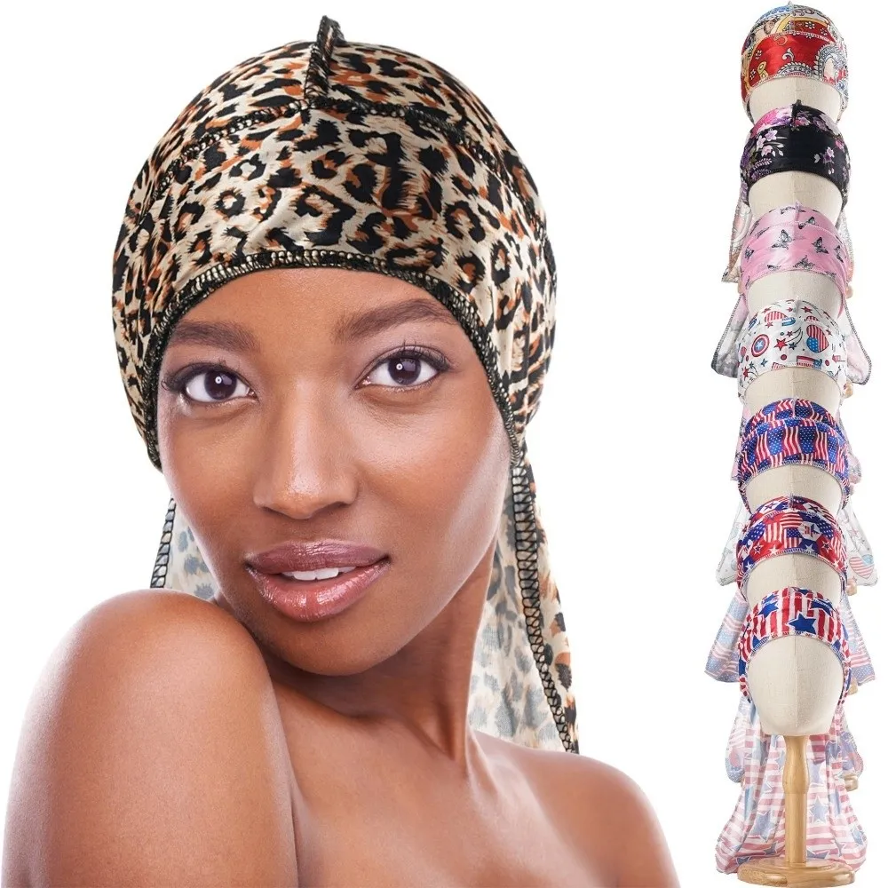 New Paisley Print Hijab Caps Wrap Pre-Tied Silk Durag Adjustable Elastic Bandana All Match Decor