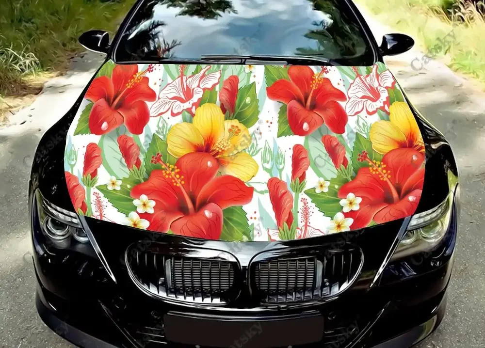 

hibiscus tropical flower Car hood sticker wrapped vinyl film hood sticker universal painting modification protective film decal