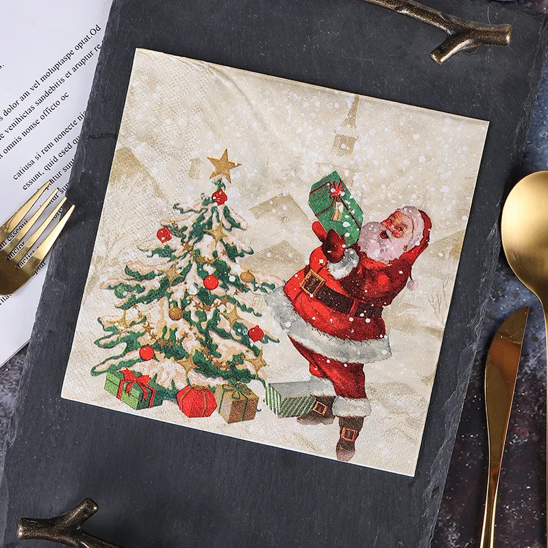 20pcs Xmas Christmas Napkins tissue Christmas tree Santa Claus pattern Napkins Christmas Dinner Napkins Christmas party supplies