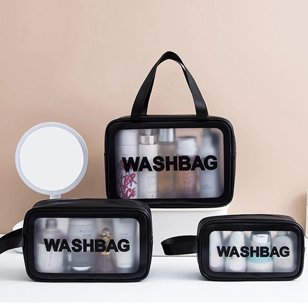 Waterproof Cosmetic Bag Portable Large Capacity Frosted Clear Travel Toiletry Wash Bag Cosmetics Storage Bag Swimming Bag