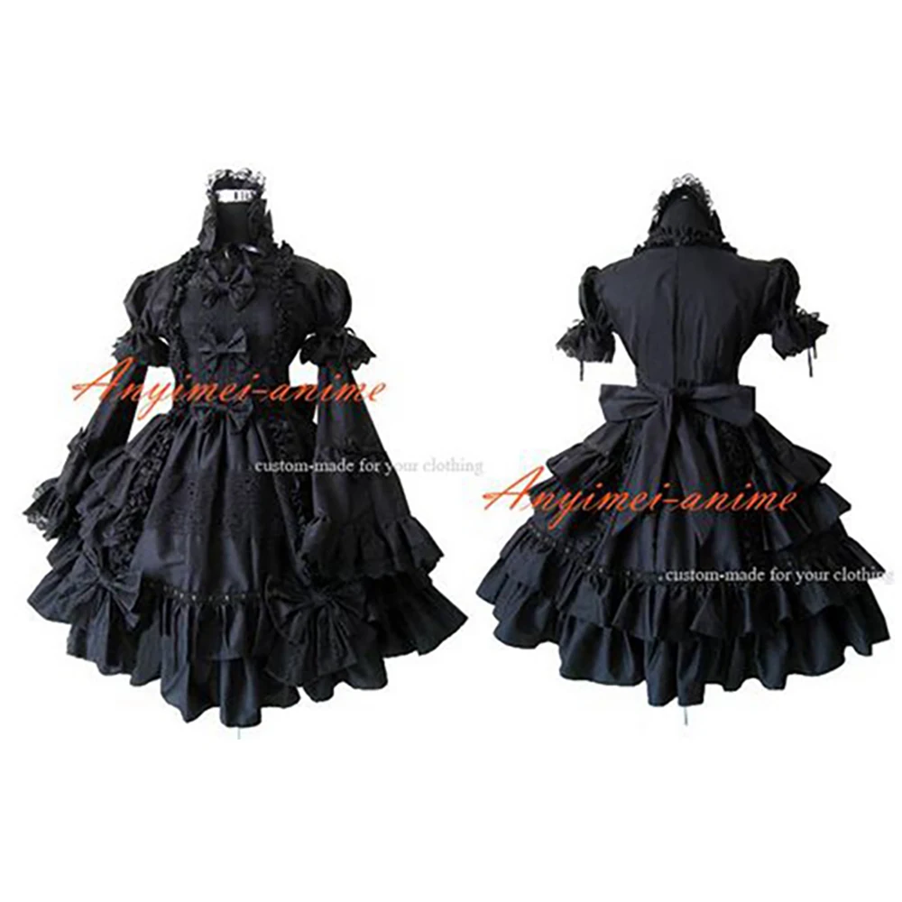 fondcosplay sweet Gothic Lolita Punk Sweet Fashion Black Cotton sissy Maid Dress Cosplay Costume Custom-Made[CK1268]