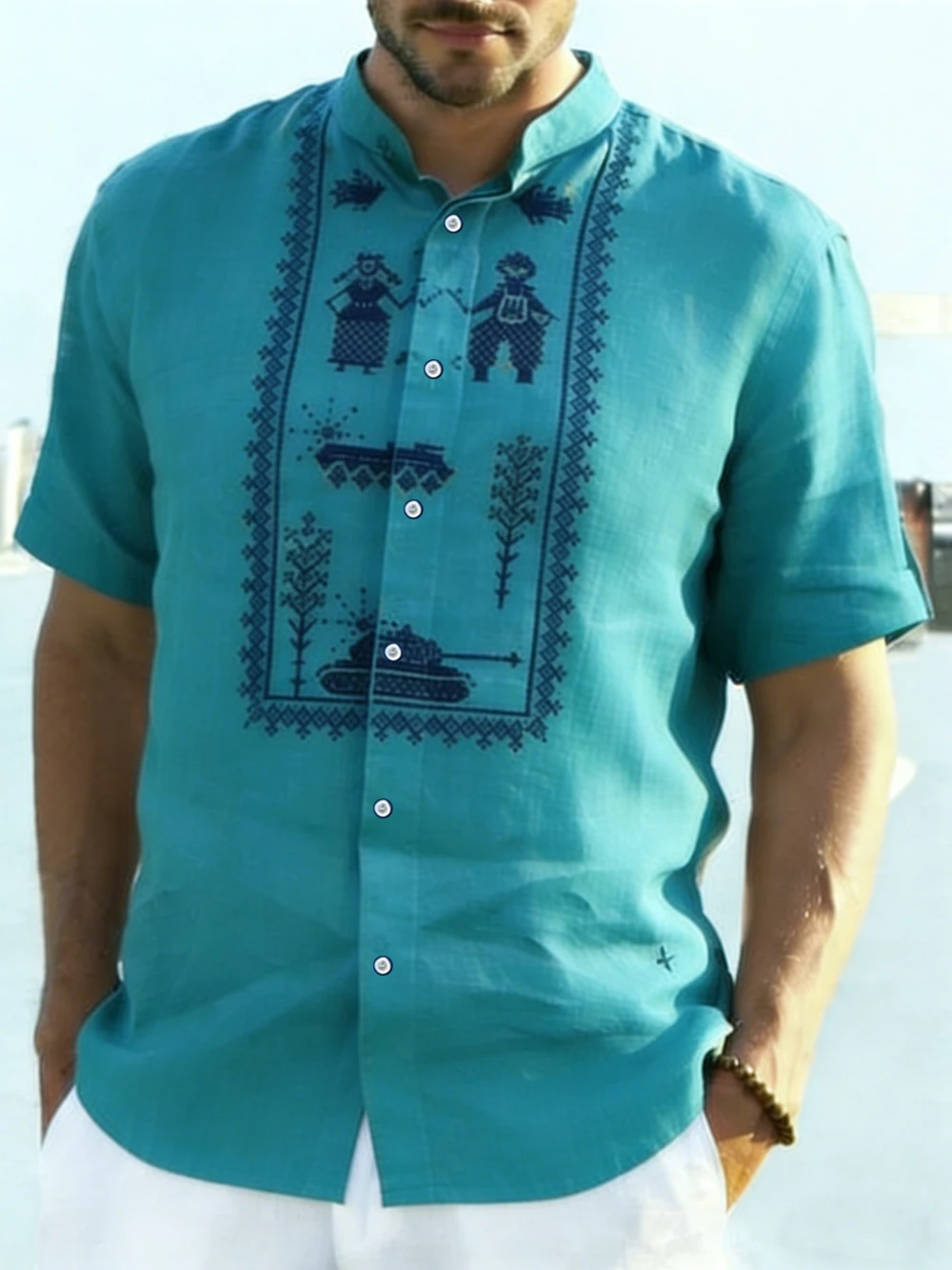 Camisa Masculina de Linho Esti - Summer Vacation Clothing Men avaliação e preço