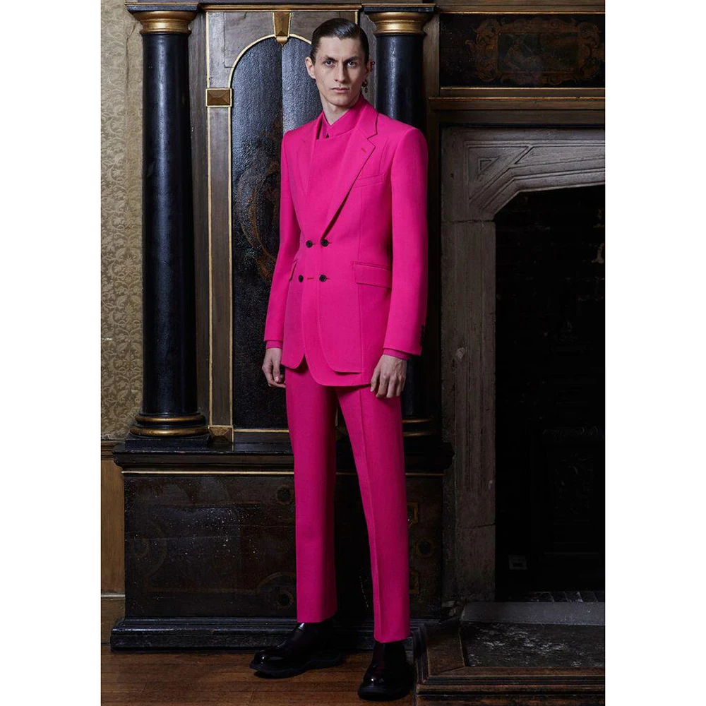 

Fashion Pink Double Breasted Men Suit Two Pieces(Jacket+Pants) Lapel Outfits Chic Casual Party Prom Wedding Set