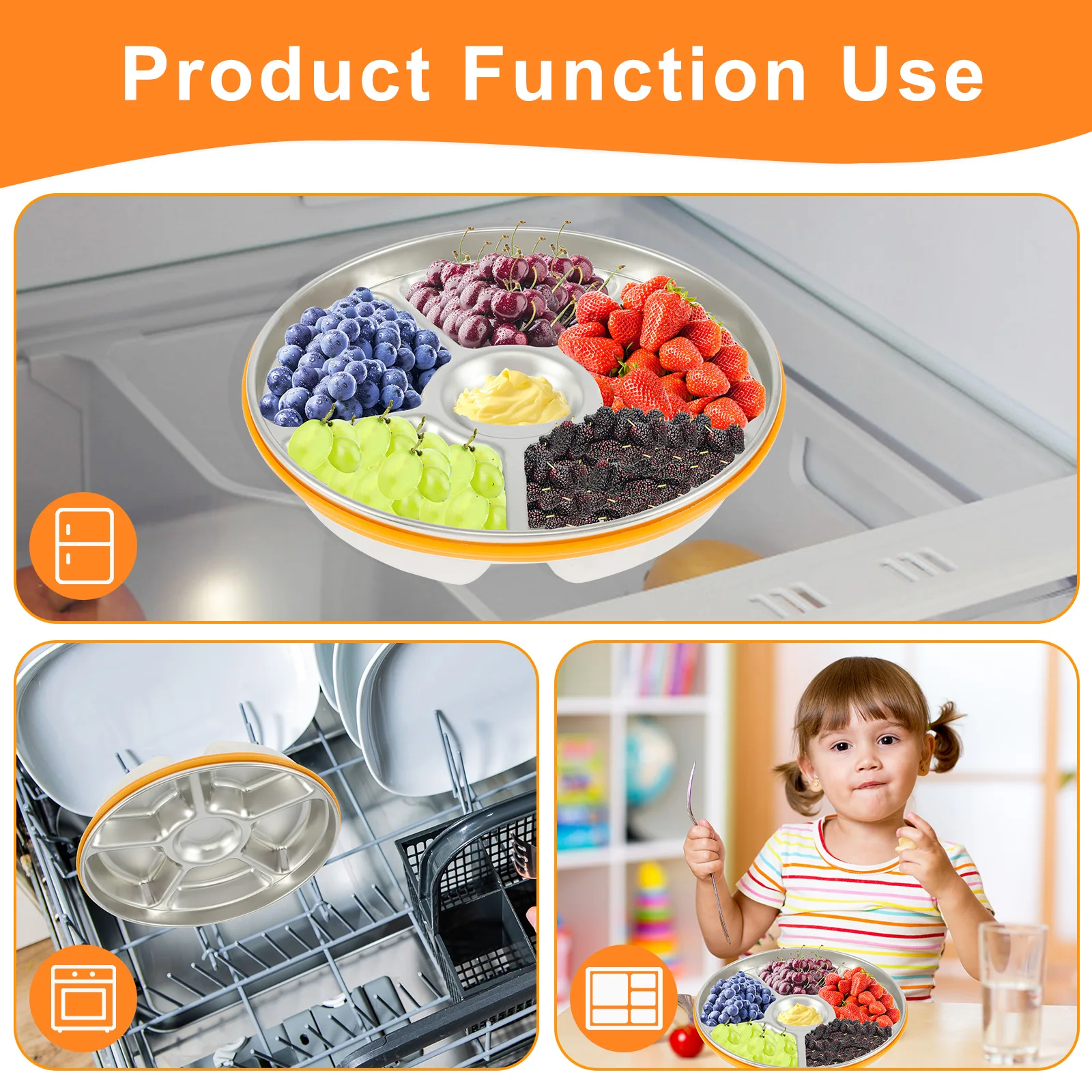 صواني تقديم سبليت من الفولاذ المقاوم للصدأ 201 6 مقصورات منظمو طبق الوجبات الخفيفة مع أغطية محكمة الغلق صندوق تخزين المطبخ مانع للتسرب #4