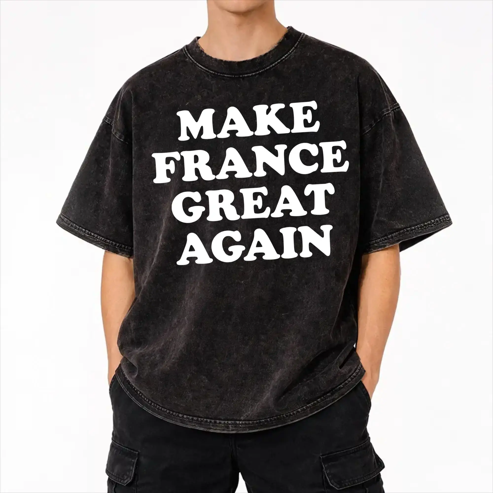 Make France Great Again  T Shirts Hip Hop Washed 100% Cotton Oversize T-Shirts  Retro Men Women Streetwear Graphic Tee Shirt