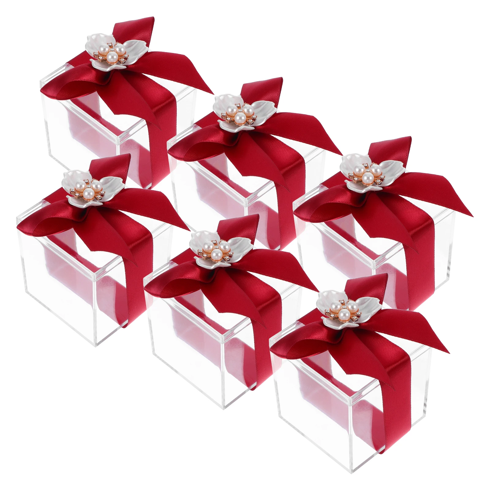 

6pcs European Style Wedding Favor Transparent Candy Boxes Plastic Clear Treat Containers Bow Knot Ribbon For Bridal Baby Shower