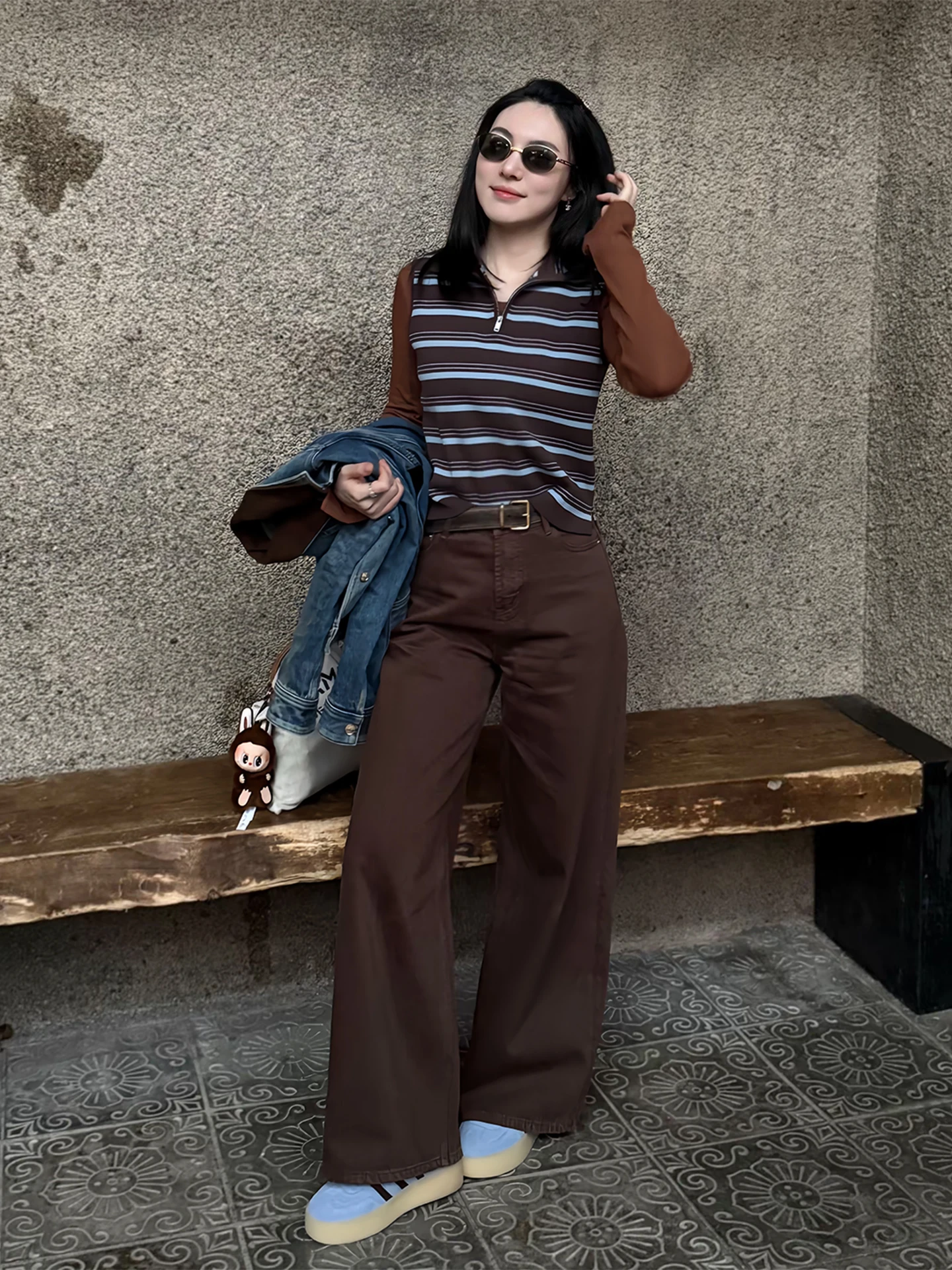 

Джинсы с высокой талией и широкими штанинами AW Wang Na Na, весенние, винтажные, цветные, свободного кроя, длинные, женские, модные