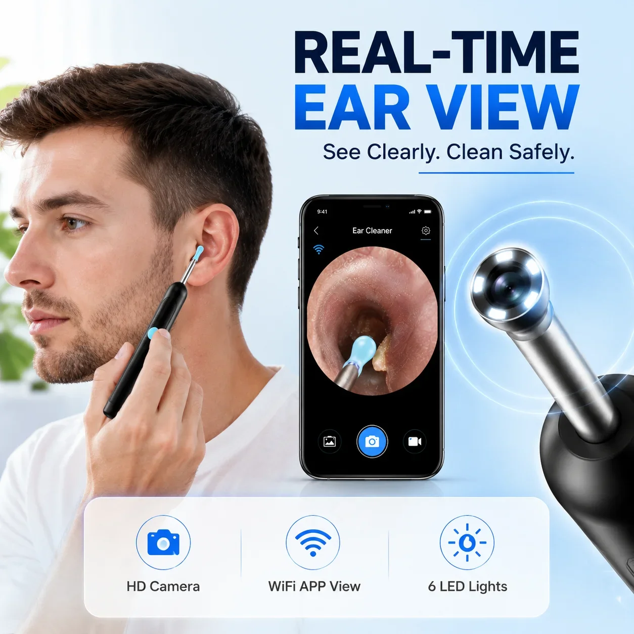 Smart Visual Ear Wax Remover with 1080P HD Camera, USB C Rechargeable Ear Cleaner, Waterproof Ear Scope Otoscope, Safe Ear Wax R view 2