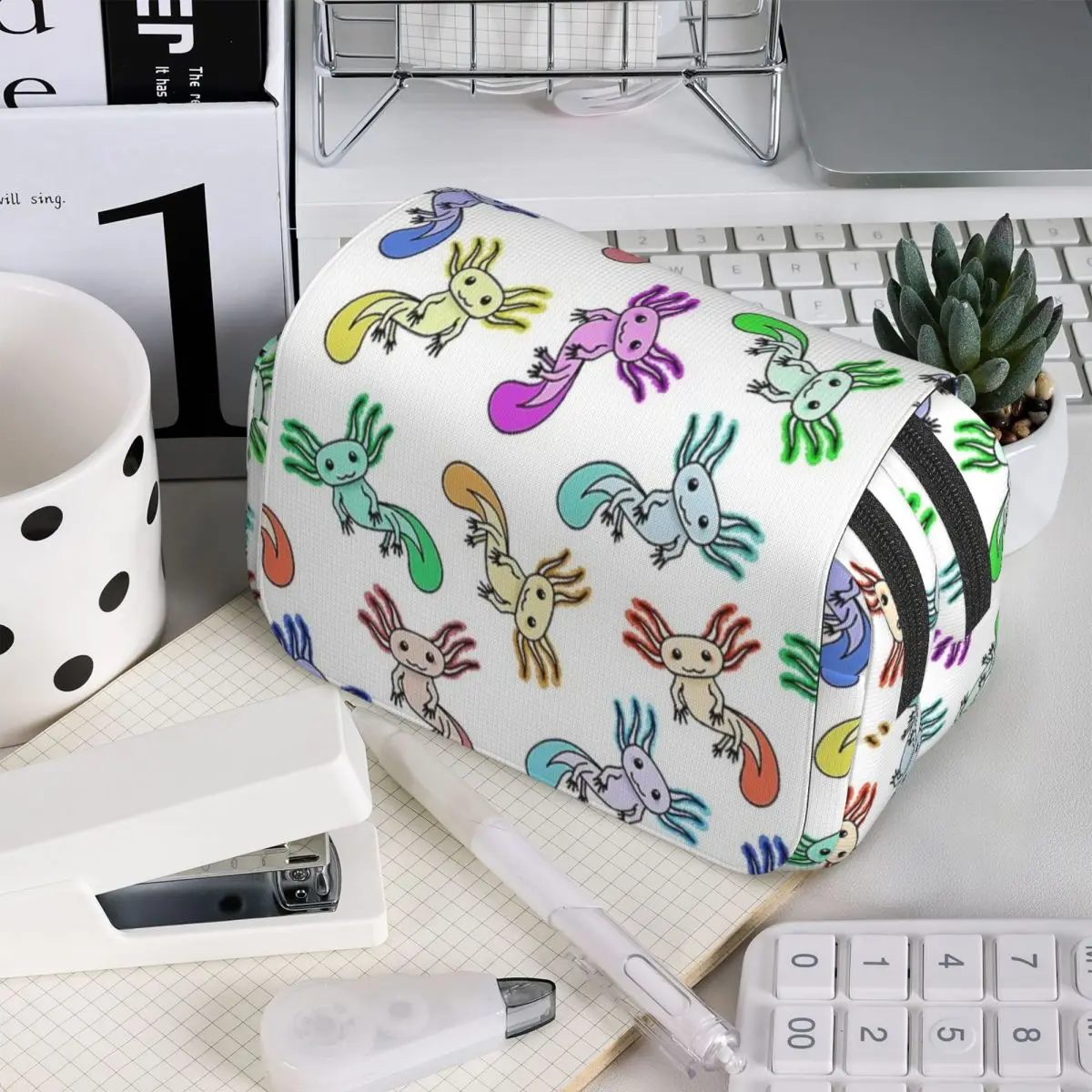 Axolotl Sea Animal Federmäppchen für Jungen und Mädchen, Schule, Stiftbox, Bleistiftbeutel, Schreibwaren, Stifthalter, Tasche