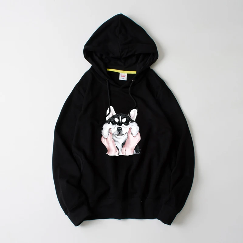 

Спортивная толстовка с капюшоном и мультяшным принтом «Сибирский пёс», свободного кроя, весенняя повседневная одежда, удобная, хлопковая, с длинными рукавами