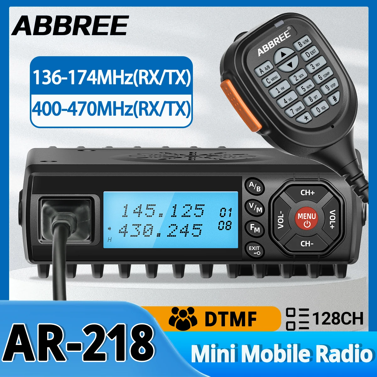 ABBREE AR-218 25W Mini Radio Mobilne Dwuzakresowe VHF UHF 128CH DTMF Walkie Talkie Comunicador Transceiver Radio Samochodowe