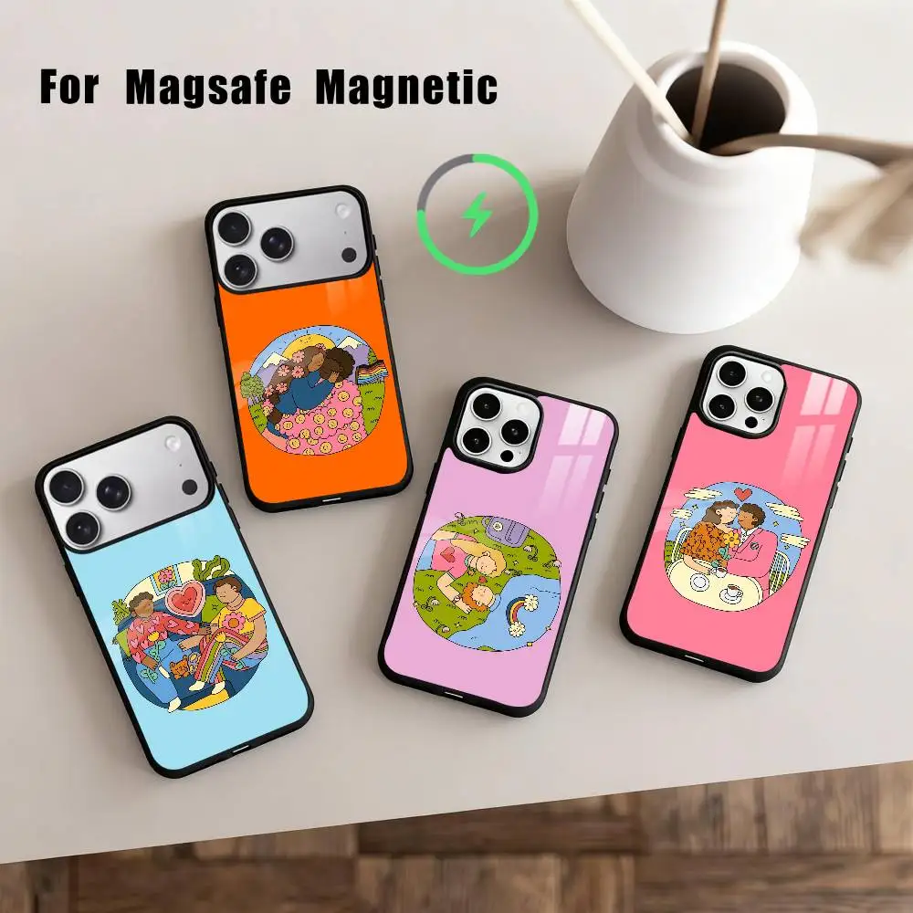 

C-Cute Cartoon C-Couple Phone Case For iPhone17,16,15,14,13,12,11 Plus,Pro Max Magnetic For Magsafe Wireless Charging