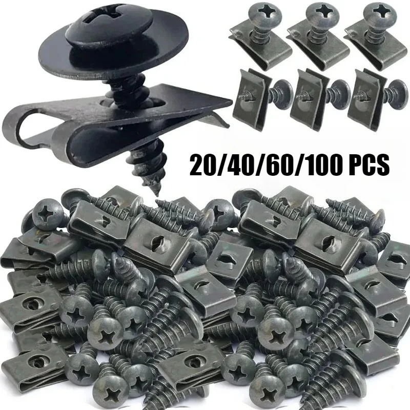 20-100pcs metal U-shaped fastening screw sleeve for motorcycle and car pedals, rust proof mudguard protection buckle screw