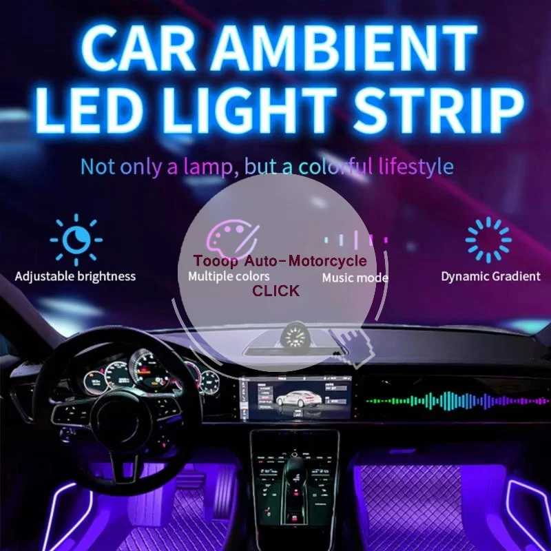 Car USB LED Atmosphere Strip 7 RGB Colors APP Remote Control Dimmable Light for Auto Interior Home Decor