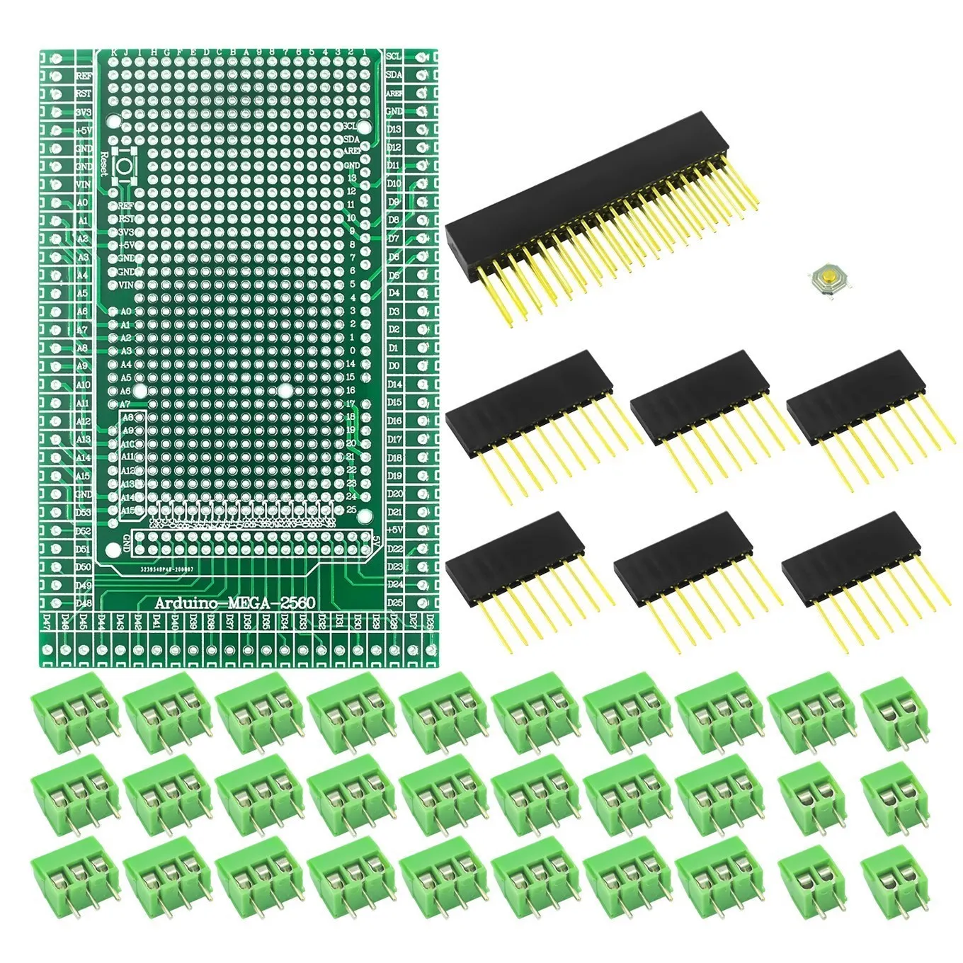 Compatible con el Kit de placa protectora de bloque de terminales de tornillo prototipo PCB de doble cara MEGA2560 para Arduino Mega 2560 / Mega2560 R3