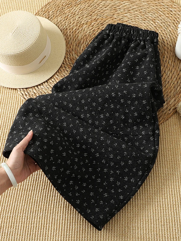 Retro Floral High Waist A-Line Midi Skirt Large Size Women's Loose Autumn Winter New Woolen Flower Bud Skirt