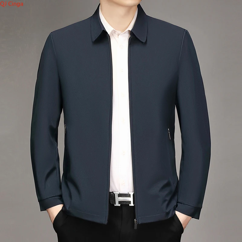 2026 New Men's Black Long-sleeve Collared Jacket, Zipper-controlled Switch Red Casual Coat, Navy and Khaki Tops. - view 5