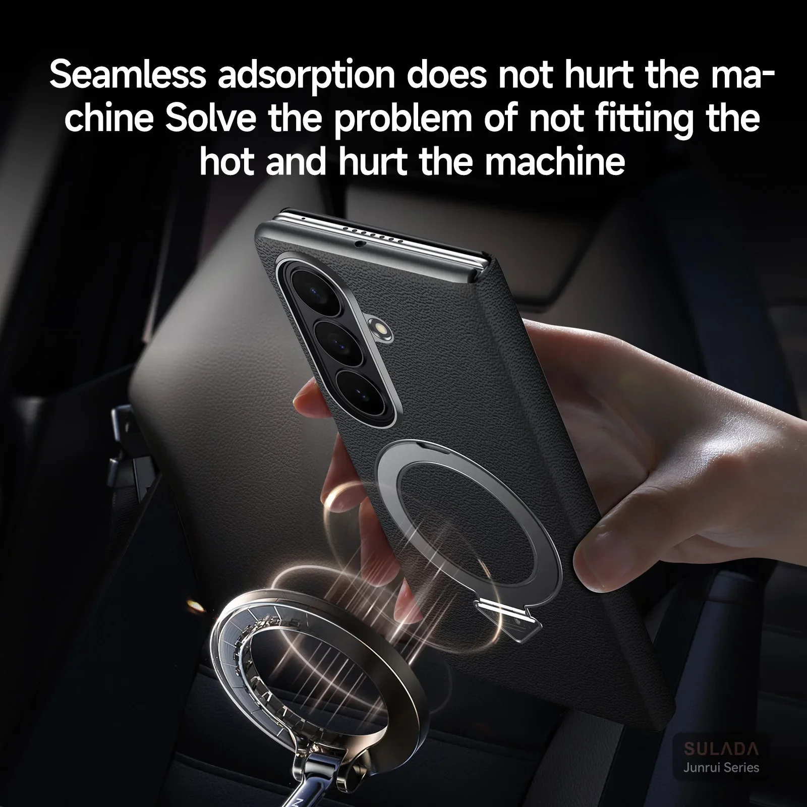 SULADA for Samsung Galaxy Z Fold 8 Ultra Z Fold 7 Case Genuine Leather Magsafe Ring Holder Window View Shockproof Phone Cover