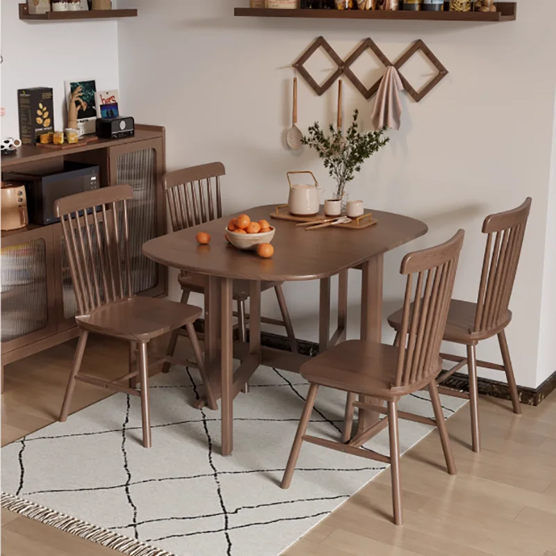 xx-Dark Solid Wood Folding Dining Tables Slim Modern Retro Mid Century Extendable Kitchen Home Furniture^