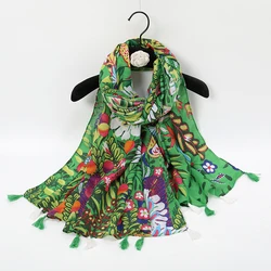 Floral Printed Cotton Viscose Shawl For Women Muslim Hijab Fashion Beach Long Scarf Tippet Ladies Wrap Tassel Headband