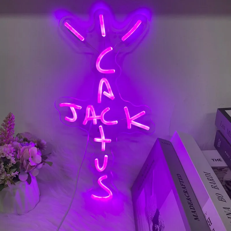 Cactus Jack Neon Sign LED Night Light Wall Art Decor Signs for Home Gaming Room Office Bar Personalized Gifts USB Powered Light